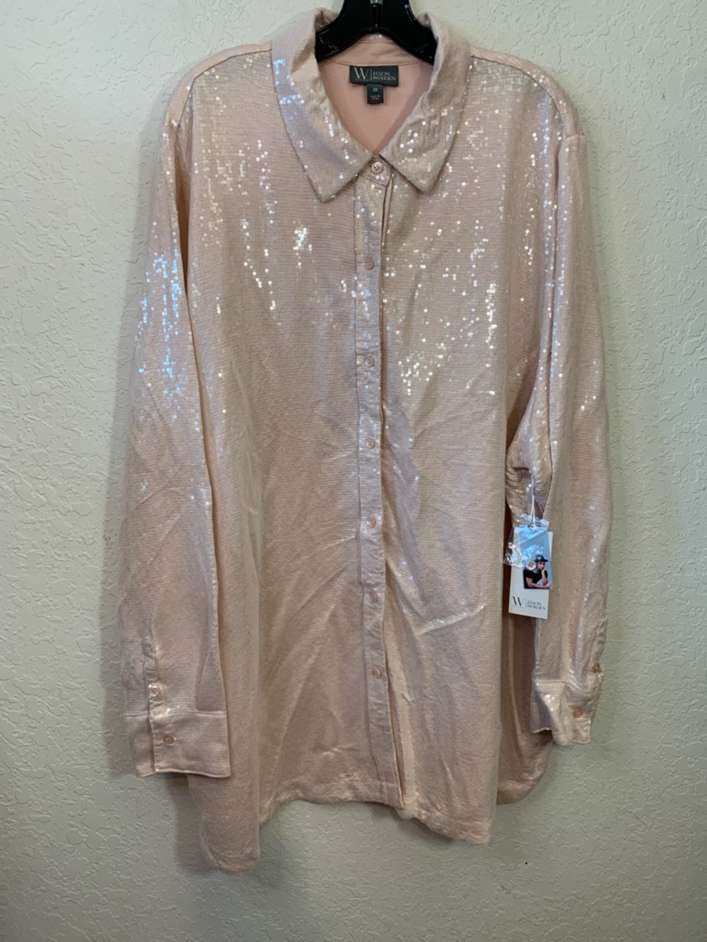 Worthington Sequin Button-Down Shirt in Light Blush with sequins